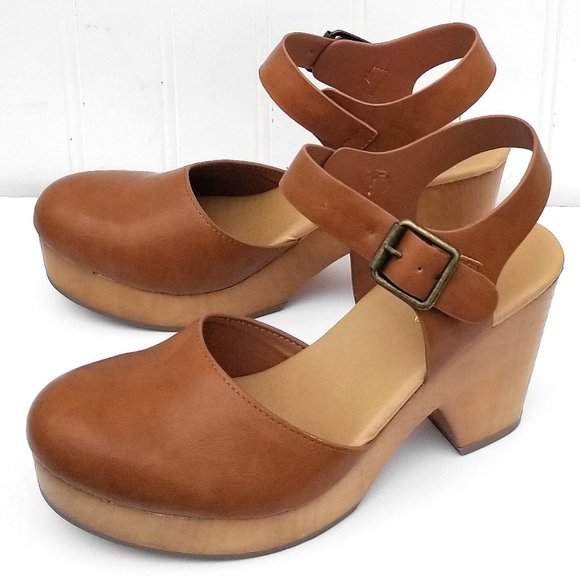New Tan Mary Jane Lightweight Wedge Chunky Heel Platform Sandals - Picture 2 of 4